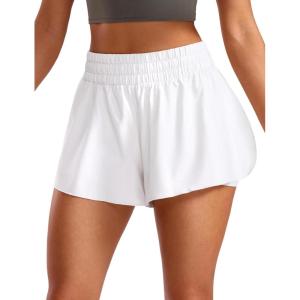 imageCRZ YOGA 2 in 1 Split Flowy Running Shorts for Women 3  High Waisted Quick Dry Skirts for Tennis Workout Athletic LoungeWhite