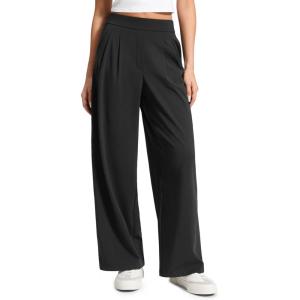 imageCRZ YOGA 4Way Stretch Wide Leg Work Pants for Women 29  Bussiness Casual Trousers with PocketsBlack