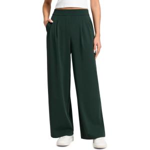 imageCRZ YOGA 4Way Stretch Wide Leg Work Pants for Women 29  Bussiness Casual Trousers with PocketsLegend Green