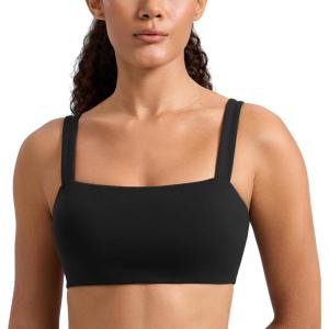 imageCRZ YOGA Butterlift Square Neck Sports Bras for Women  Padded Supportive Wide Straps Yoga Workout TopBlack