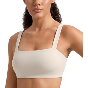 imageCRZ YOGA Butterlift Square Neck Sports Bras for Women  Padded Supportive Wide Straps Yoga Workout TopMojave Tan