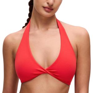 imageCRZ YOGA Butterluxe Double Lined Twist Sports Bras for Women  Halter Deep V Neck Crop Top Casual Open Back Non PaddedDeep Red