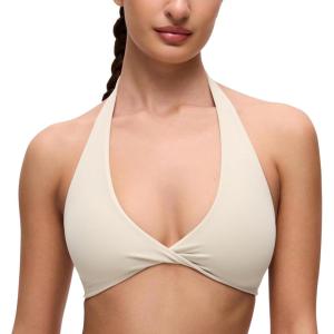 imageCRZ YOGA Butterluxe Double Lined Twist Sports Bras for Women  Halter Deep V Neck Crop Top Casual Open Back Non PaddedMojave Tan