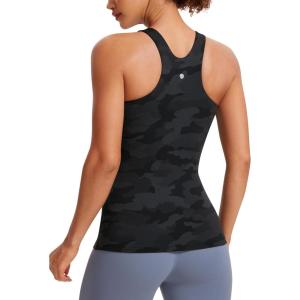 imageCRZ YOGA Butterluxe High Neck Tank Tops for Women  Racerback Workout Padded Yoga Athletic Camisole with Built in BraDark Grey Camouflage 2