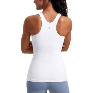 imageCRZ YOGA Butterluxe High Neck Tank Tops for Women  Racerback Workout Padded Yoga Athletic Camisole with Built in BraWhite