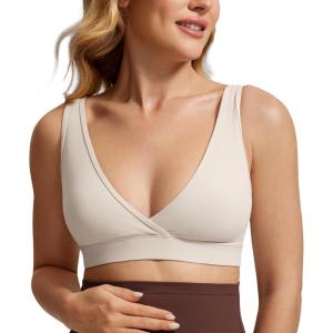 imageCRZ YOGA Butterluxe Maternity V Neck Nursing Bras  Wireless Sleep Breastfeeding Lounge Womens Pregnancy Bralette ComfyMojave Tan