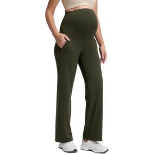 imageCRZ YOGA Butterluxe Maternity Wide Leg Pants Pockets 315  Over The Belly Workout Yoga Lounge Womens PregnancyOlive Green