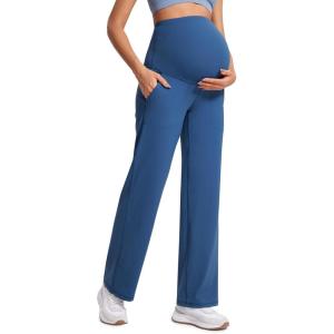 imageCRZ YOGA Butterluxe Maternity Wide Leg Pants Pockets 315  Over The Belly Workout Yoga Lounge Womens PregnancyPitch Blue
