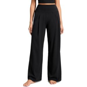 imageCRZ YOGA Butterluxe Palazzo Pants Pockets 30  Front Pleated High Waisted Yoga Lounge Casual Wide Leg Buttery SoftBlack