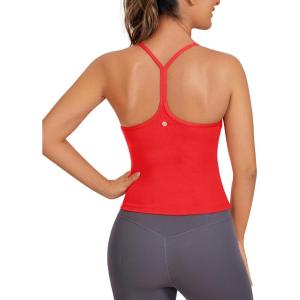 imageCRZ YOGA Butterluxe Racerback Tank Tops for Women  Scoop Neck Spaghetti Strap Padded Workout Camisole with Built in BraDeep Red