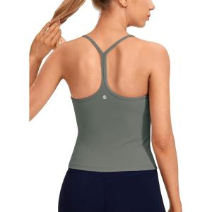 imageCRZ YOGA Butterluxe Racerback Tank Tops for Women  Scoop Neck Spaghetti Strap Padded Workout Camisole with Built in BraGrey Sage