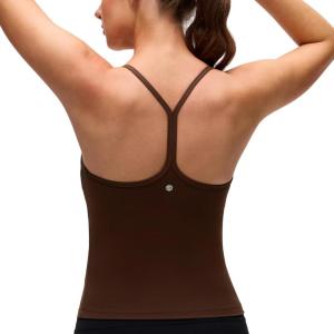 imageCRZ YOGA Butterluxe Racerback Tank Tops for Women  Scoop Neck Spaghetti Strap Padded Workout Camisole with Built in BraLava Brown