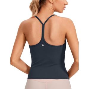 imageCRZ YOGA Butterluxe Racerback Tank Tops for Women  Scoop Neck Spaghetti Strap Padded Workout Camisole with Built in BraTrue Navy