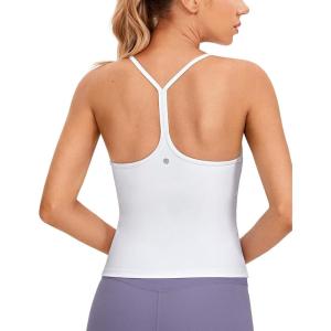 imageCRZ YOGA Butterluxe Racerback Tank Tops for Women  Scoop Neck Spaghetti Strap Padded Workout Camisole with Built in BraWhite
