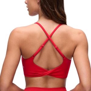 imageCRZ YOGA Butterluxe Twist Cross Back Sports Bras for Women  U Neck Padded Adjustable Spaghetti Straps Yoga TopAurora Red