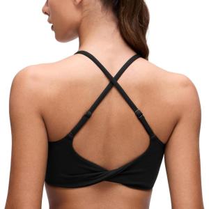 imageCRZ YOGA Butterluxe Twist Cross Back Sports Bras for Women  U Neck Padded Adjustable Spaghetti Straps Yoga TopBlack