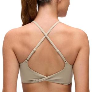 imageCRZ YOGA Butterluxe Twist Cross Back Sports Bras for Women  U Neck Padded Adjustable Spaghetti Straps Yoga TopOak