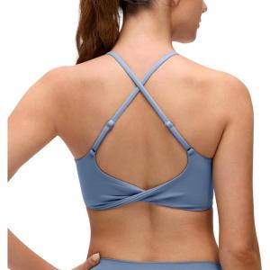 imageCRZ YOGA Butterluxe Twist Cross Back Sports Bras for Women  U Neck Padded Adjustable Spaghetti Straps Yoga TopWashed Denim