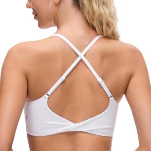 imageCRZ YOGA Butterluxe Twist Cross Back Sports Bras for Women  U Neck Padded Adjustable Spaghetti Straps Yoga TopWhite