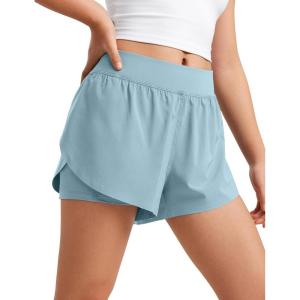 imageCRZ YOGA Girls FeatheryFit Soft 2 in 1 Dolphin Athletic Shorts  Tennis Soccer Running Casual Liner Pockets Kids TeenLight Grayish Blue