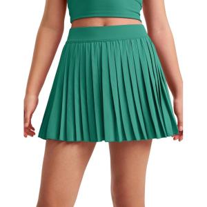 imageCRZ YOGA Girls FeatheryFit Soft Athletic Pleated Skirts  Tennis School Casual Skorts with Pockets Liner Kids TeenCascadia Green