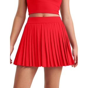 imageCRZ YOGA Girls FeatheryFit Soft Athletic Pleated Skirts  Tennis School Casual Skorts with Pockets Liner Kids TeenDeep Red