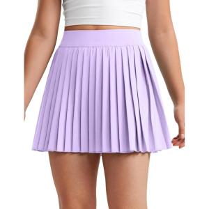 imageCRZ YOGA Girls FeatheryFit Soft Athletic Pleated Skirts  Tennis School Casual Skorts with Pockets Liner Kids TeenLilac