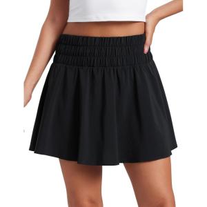 imageCRZ YOGA High ShirredWaisted Tennis Skirts for Women  Mini Lined Golf Casual Athletic Flowy Skorts with PocketsBlack