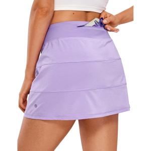 imageCRZ YOGA High Waisted A line Golf Skirts for Women  Mini Lined Tennis Casual Work Skorts with 3 PocketsLilac