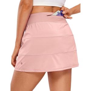 imageCRZ YOGA High Waisted A line Golf Skirts for Women  Mini Lined Tennis Casual Work Skorts with 3 PocketsPuff Pink