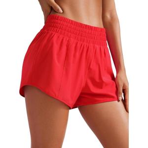 imageCRZ YOGA High Waisted Running Shorts for Women 25  Mesh Liner Quick Dry for Workout Sport Athletic with Zipper PocketDeep Red
