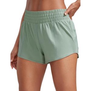 imageCRZ YOGA High Waisted Running Shorts for Women 25  Mesh Liner Quick Dry for Workout Sport Athletic with Zipper PocketGreen Palm Court