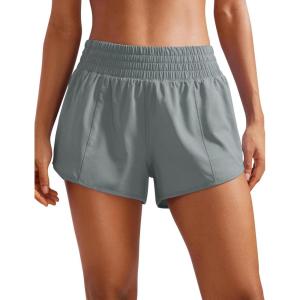 imageCRZ YOGA High Waisted Running Shorts for Women 25  Mesh Liner Quick Dry for Workout Sport Athletic with Zipper PocketGrey Sage