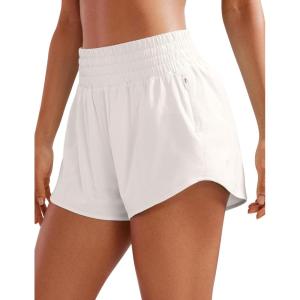 imageCRZ YOGA High Waisted Running Shorts for Women 25  Mesh Liner Quick Dry for Workout Sport Athletic with Zipper PocketMilky White Bone