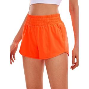 imageCRZ YOGA High Waisted Running Shorts for Women 25  Mesh Liner Quick Dry for Workout Sport Athletic with Zipper PocketNeon Orange