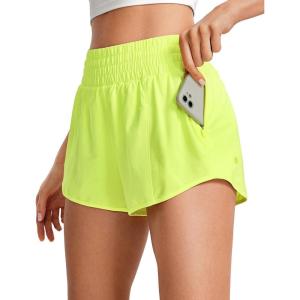 imageCRZ YOGA High Waisted Running Shorts for Women 25  Mesh Liner Quick Dry for Workout Sport Athletic with Zipper PocketNeon Yellow