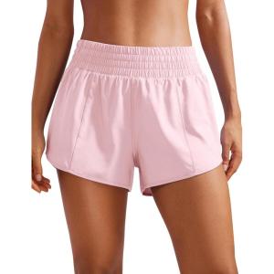 imageCRZ YOGA High Waisted Running Shorts for Women 25  Mesh Liner Quick Dry for Workout Sport Athletic with Zipper PocketStrawberry Pink