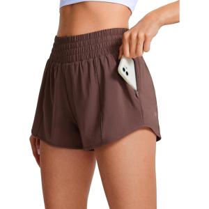 imageCRZ YOGA High Waisted Running Shorts for Women 25  Mesh Liner Quick Dry for Workout Sport Athletic with Zipper PocketTaupe