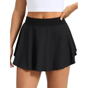 imageCRZ YOGA Lightweight Drapey Side Slit Tennis Skirts for Women  High Waisted Mini Flowy Lined Golf Skort with PocketsBlack