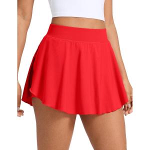 imageCRZ YOGA Lightweight Drapey Side Slit Tennis Skirts for Women  High Waisted Mini Flowy Lined Golf Skort with PocketsDeep Red
