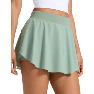 imageCRZ YOGA Lightweight Drapey Side Slit Tennis Skirts for Women  High Waisted Mini Flowy Lined Golf Skort with PocketsGreen Palm Court