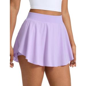 imageCRZ YOGA Lightweight Drapey Side Slit Tennis Skirts for Women  High Waisted Mini Flowy Lined Golf Skort with PocketsLilac