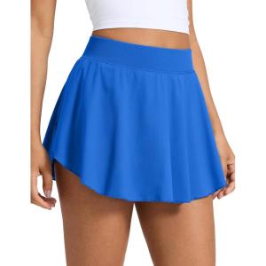 imageCRZ YOGA Lightweight Drapey Side Slit Tennis Skirts for Women  High Waisted Mini Flowy Lined Golf Skort with PocketsSparkle Blue