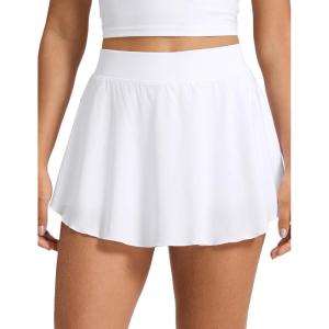 imageCRZ YOGA Lightweight Drapey Side Slit Tennis Skirts for Women  High Waisted Mini Flowy Lined Golf Skort with PocketsWhite