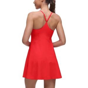 imageCRZ YOGA Lightweight Drapey Spagheii Straps Tennis Dress for Women  Mini Flowy Golf Outfits with Bras and Short LinerDeep Red