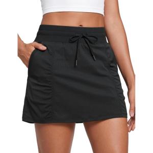imageCRZ YOGA Lightweight Ruched Casual Skirts for Women  High Waisted Mini A Line Golf Drawstring Skort with PocketsBlack