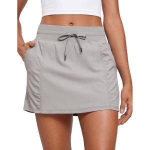 imageCRZ YOGA Lightweight Ruched Casual Skirts for Women  High Waisted Mini A Line Golf Drawstring Skort with PocketsDark Chrome