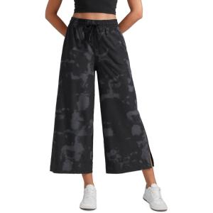 imageCRZ YOGA Lightweight Wide Leg Cropped Pants for Women 25  Casual Travel Work Sweatpants SummerBlack Tie Dye Flowers