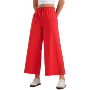imageCRZ YOGA Lightweight Wide Leg Cropped Pants for Women 25  Casual Travel Work Sweatpants SummerDeep Red