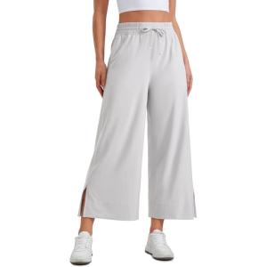 imageCRZ YOGA Lightweight Wide Leg Cropped Pants for Women 25  Casual Travel Work Sweatpants SummerPlatinum Grey
